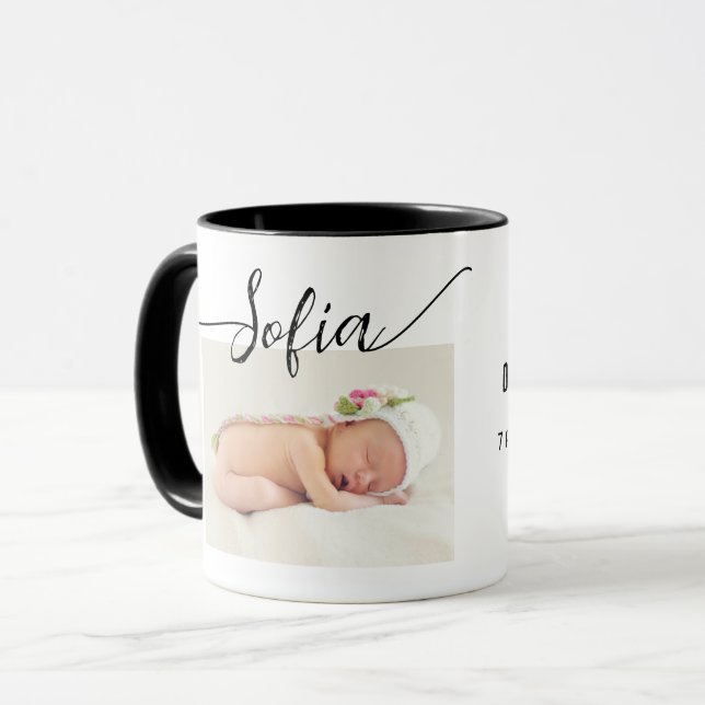 Simple Modern Baby Photo Birth Stats Mug (Front Left)