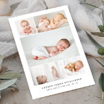 Simple Modern Baby Photo Collage Birth Stats Announcement<br><div class="desc">Announce the arrival of your new baby with our simple and modern baby photo collage birth announcement card. The design features a five photo collage layout to display your new baby's photos. Customise with baby's name, birthdate arrival, and birth stats. The reverse side features "love" script in faux gold and...</div>