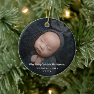 Simple Modern Baby Photo My First Christmas Ceramic Ornament