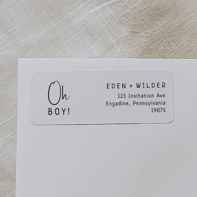 Simple Modern Baby Shower Oh Boy Return Address Label (Creator Uploaded)
