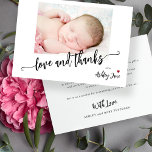 Simple modern baby shower photo love and thanks thank you card<br><div class="desc">Trendy minimalist typography script baby shower love and thanks thank you card template personalised with newborn baby photo and your text.</div>