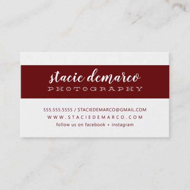 SIMPLE MODERN BAND plain clean burgundy white Business Card (Front)