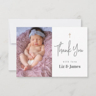 Simple Modern Baptism Thank You Card with Photo