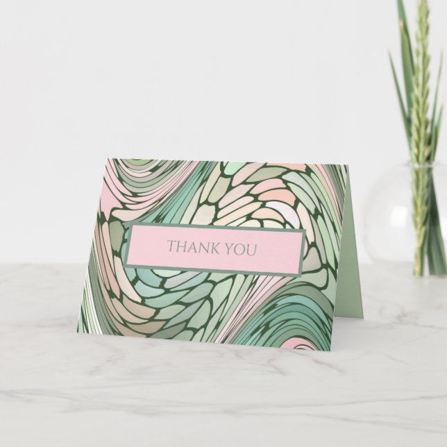 Simple Modern Bat Mitzvah Pink and Green Thank You Card (Front)