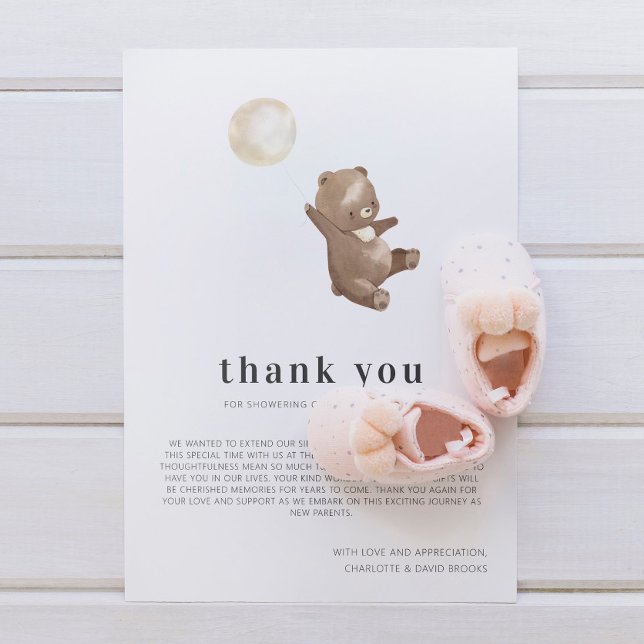 Simple Modern Bear Baby Shower Thank You Card (Creator Uploaded)