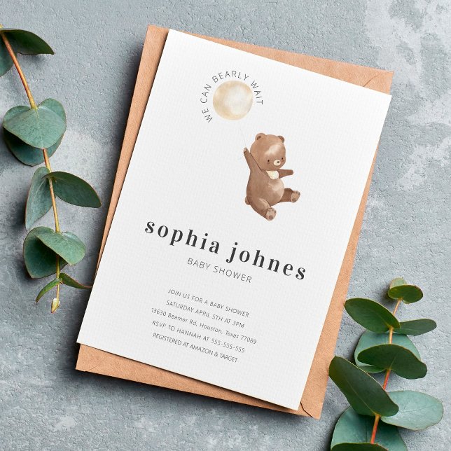 Simple Modern Bear & Balloon Baby Shower Invitation (Creator Uploaded)