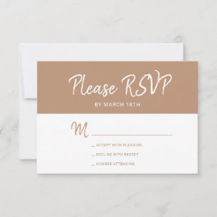 Simple modern beige tan typography wedding RSVP card