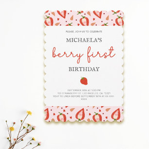 Simple Modern Berry First Birthday Invitation