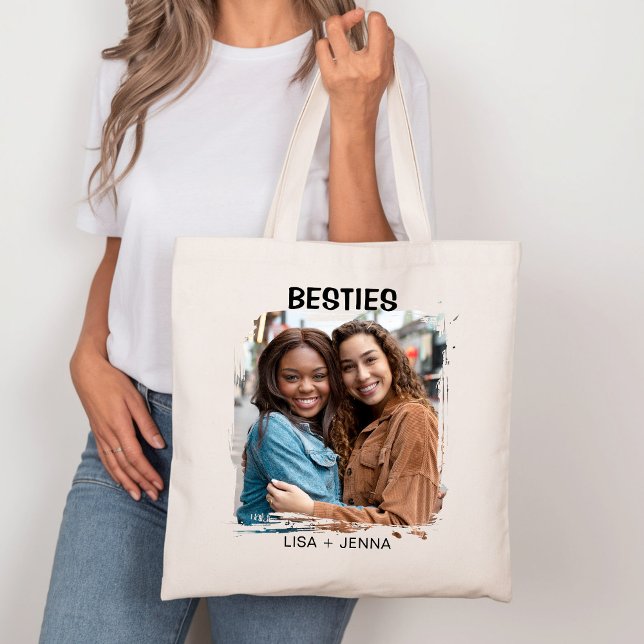 Simple Modern Besties Best Friends Photo  Tote Bag (Creator Uploaded)