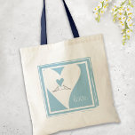 Simple Modern Birds in Love Light Blue Heart Tote Bag<br><div class="desc">The product design features two white doves roost together and look up towards a light blue heart. White doves are symbols of love,  luck,  peace,  and prosperity. This simple birds illustration makes a cute modern and unique tote bag with personalised text for wedding,  anniversary,  or any other romantic occasions.</div>