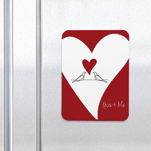 Simple Modern Birds in Love Red Heart Magnet
