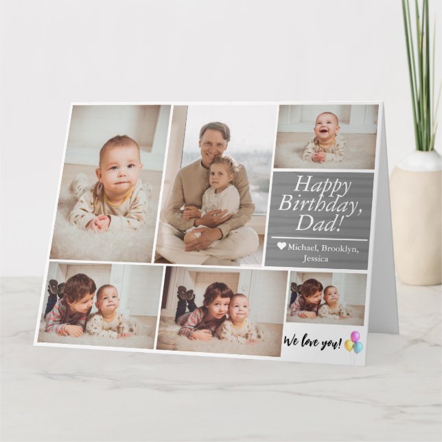 Simple Modern Birthday Dad photo family collage Card (Front)