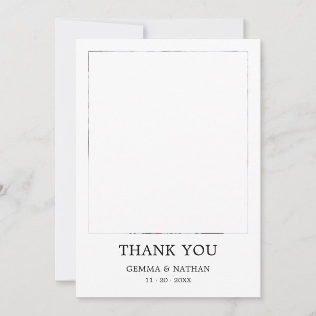 Simple Modern Black 1 Photo Wedding Thank You Card (Front)