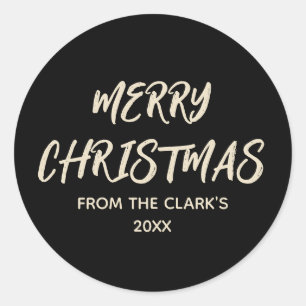 Simple Modern Black and Gold Merry Christmas Classic Round Sticker