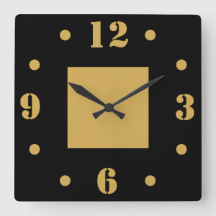 Simple Modern Black And Gold Minimalist Square Wall Clock
