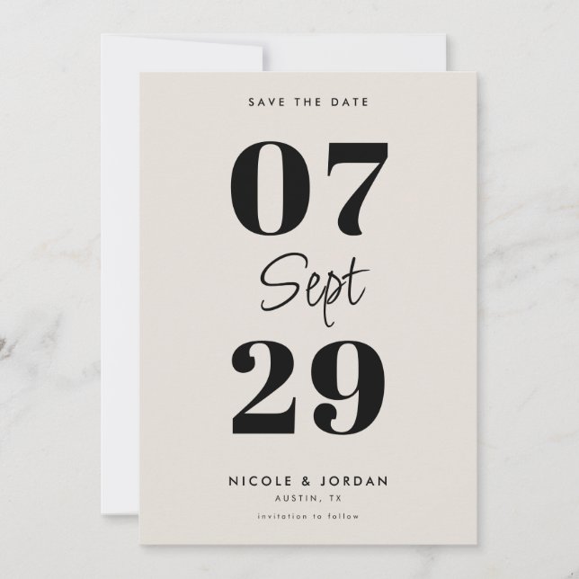 Simple Modern Black and Ivory Wedding Save The Date (Front)