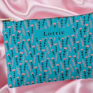 Simple Modern Black and Pink Floral Pattern Accessory Pouch