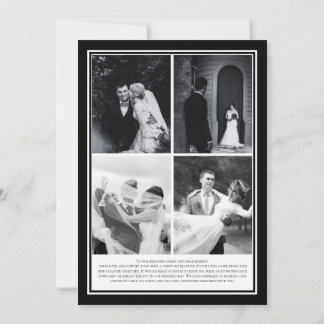 Simple Modern Black and White 4Photo Wedding Invitation