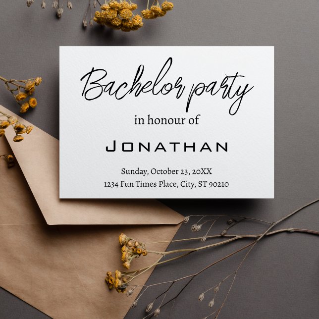 Simple Modern Black and White Bachelor Party Invitation (Creator Uploaded)