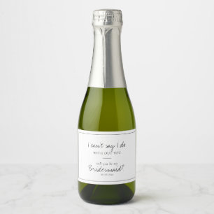 Simple Modern Black and White Bridesmaid Proposal Sparkling Wine Label