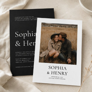 Simple Modern Black and White Budget Photo Wedding Invitation