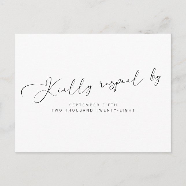 Simple Modern Black and White Calligraphy RSVP Invitation Postcard (Front)
