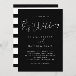 Simple Modern Black and White Calligraphy Wedding Invitation