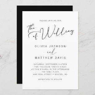 Simple Modern Black and White Calligraphy Wedding Invitation