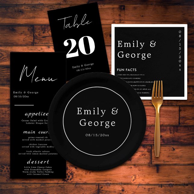 Simple Modern Black And White Classy Chic Wedding Paper Plate (Creator Uploaded)