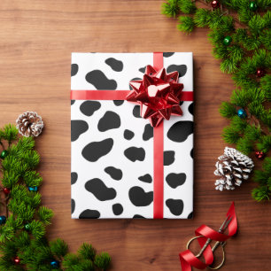 Simple Modern Black and White Cow Print Pattern Wrapping Paper