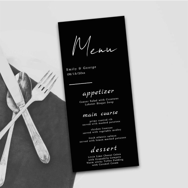 Simple Modern Black And White Elegant Chic Wedding Menu (Creator Uploaded)