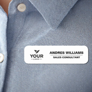Simple Modern Black and White Employee Name Tag