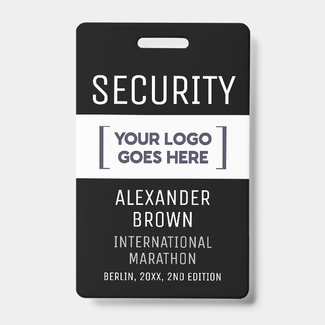 Simple Modern Black And White Event Logo Security  ID Badge (Front)