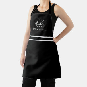 Simple Modern Black and White Monogram  Apron
