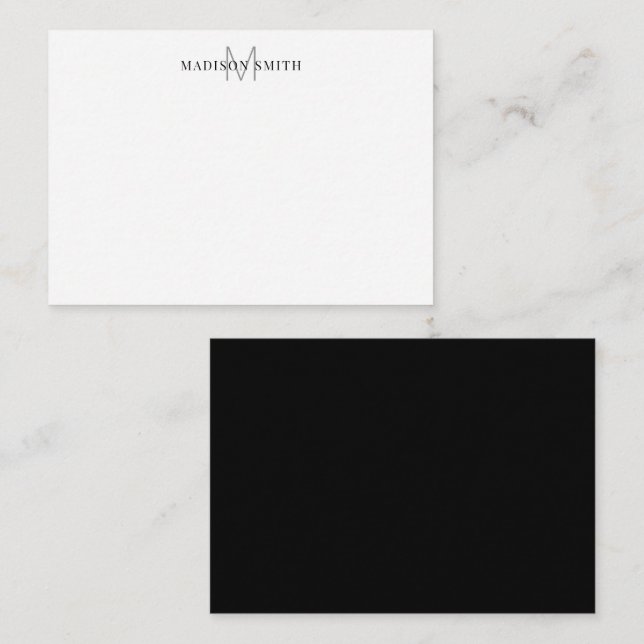 Simple Modern Black and White Monogram Card (Front/Back)
