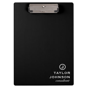 Simple Modern Black And White Monogram Initial Clipboard