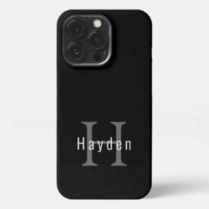 Simple Modern Black and White Monogram iPhone 13 Pro Case