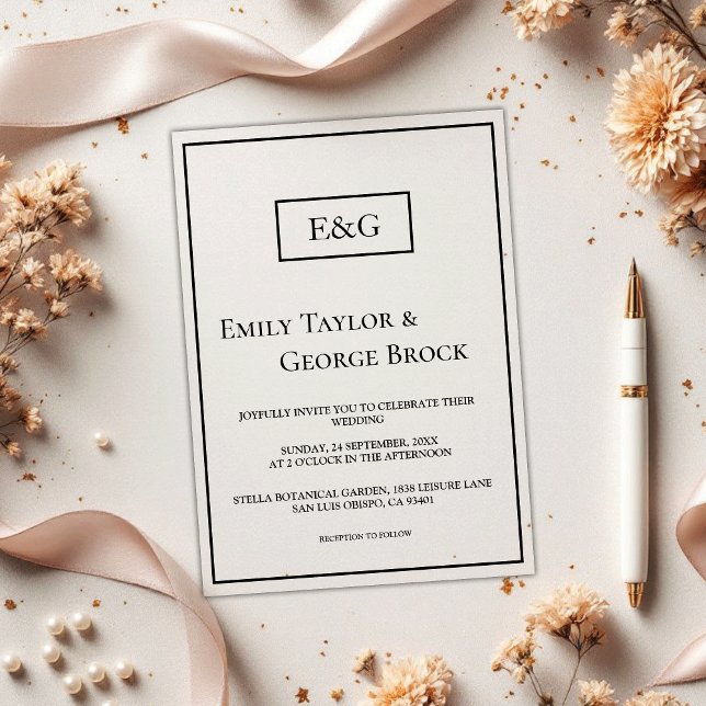 Simple Modern Black And White Monogram Wedding Acrylic Invitations (Creator Uploaded)