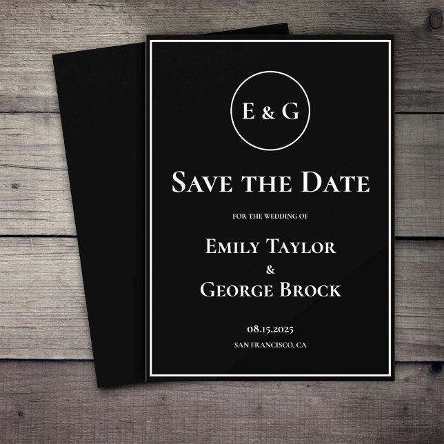 Simple Modern Black And White Monogram Wedding Save The Date (Creator Uploaded)