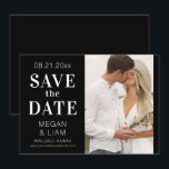 Simple Modern Black and White Photo Save The Date<br><div class="desc">This simple and modern black and white wedding save the date invitation features an elegant white script on a black background with your fovorite photo. Created by Evco Studio www.zazzle.com/store/evcostudio</div>