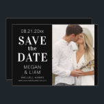 Simple Modern Black and White Photo Save The Date<br><div class="desc">This simple and modern black and white wedding save the date invitation features an elegant white script on a black background with your fovorite photo. Created by Evco Studio www.zazzle.com/store/evcostudio</div>