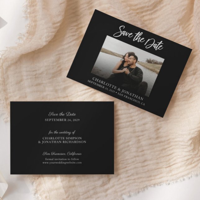 Simple Modern Black and White Photo Save The Date Thank You Card (Creator Uploaded)