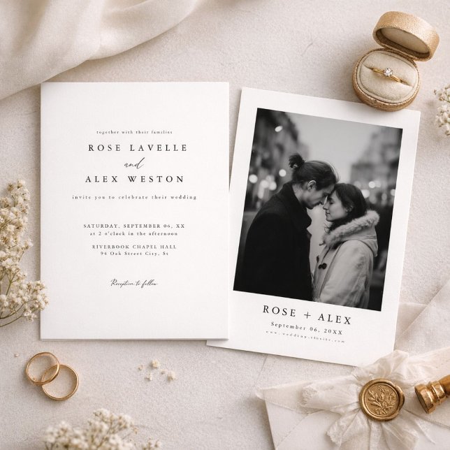 Simple Modern Black and White Photo Wedding Invitation (Creator Uploaded)
