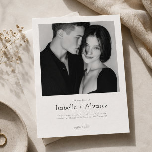 Simple Modern Black and White Photo Wedding Invitation