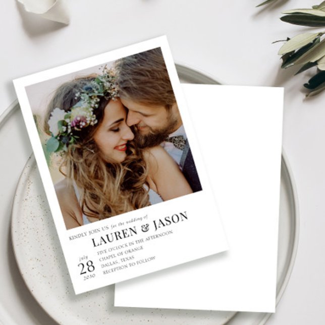 Simple Modern Black and White Photo Wedding Invitation (Creator Uploaded)