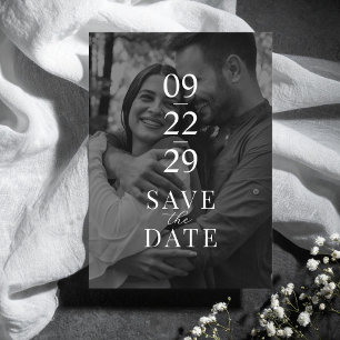 Simple Modern Black and White Photo Wedding Save The Date