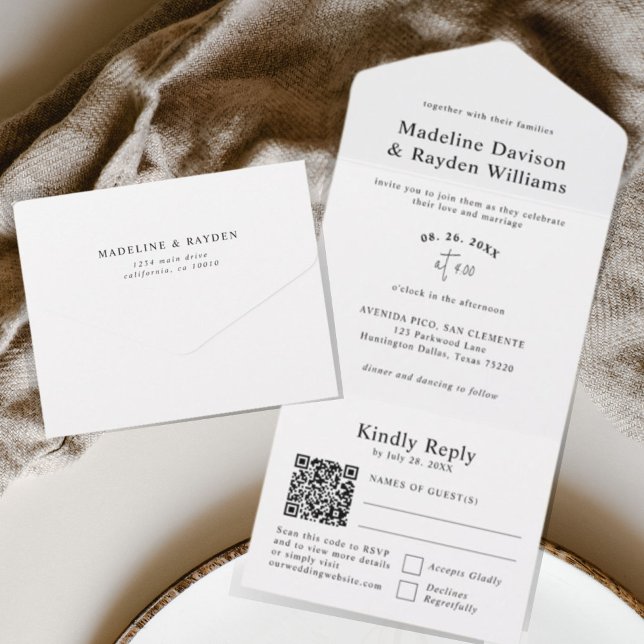 Simple Modern Black and White QR Code Wedding All In One Invitation (Creator Uploaded)