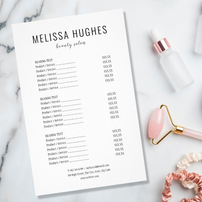 Simple Modern Black and White Salon Service Menu (Creator Uploaded)