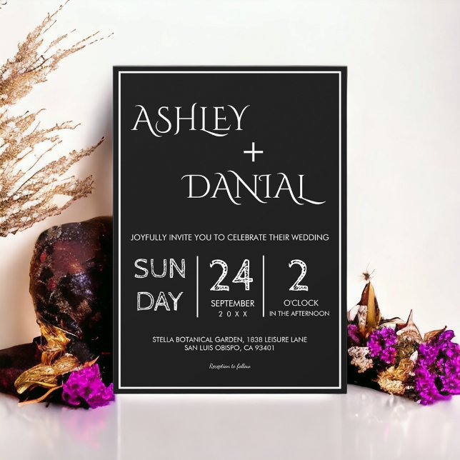 Simple Modern Black And White Script Chic Wedding Invitation (Creator Uploaded)