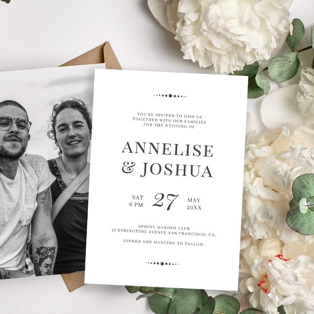 Simple modern black and white script photo wedding invitation (Creator Uploaded)